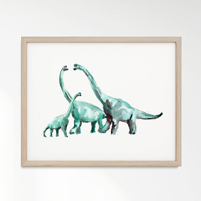 Brachiosaurus Family of 3 Dinosaur Watercolor Art Print - Art Prints - Moon Rock Prints