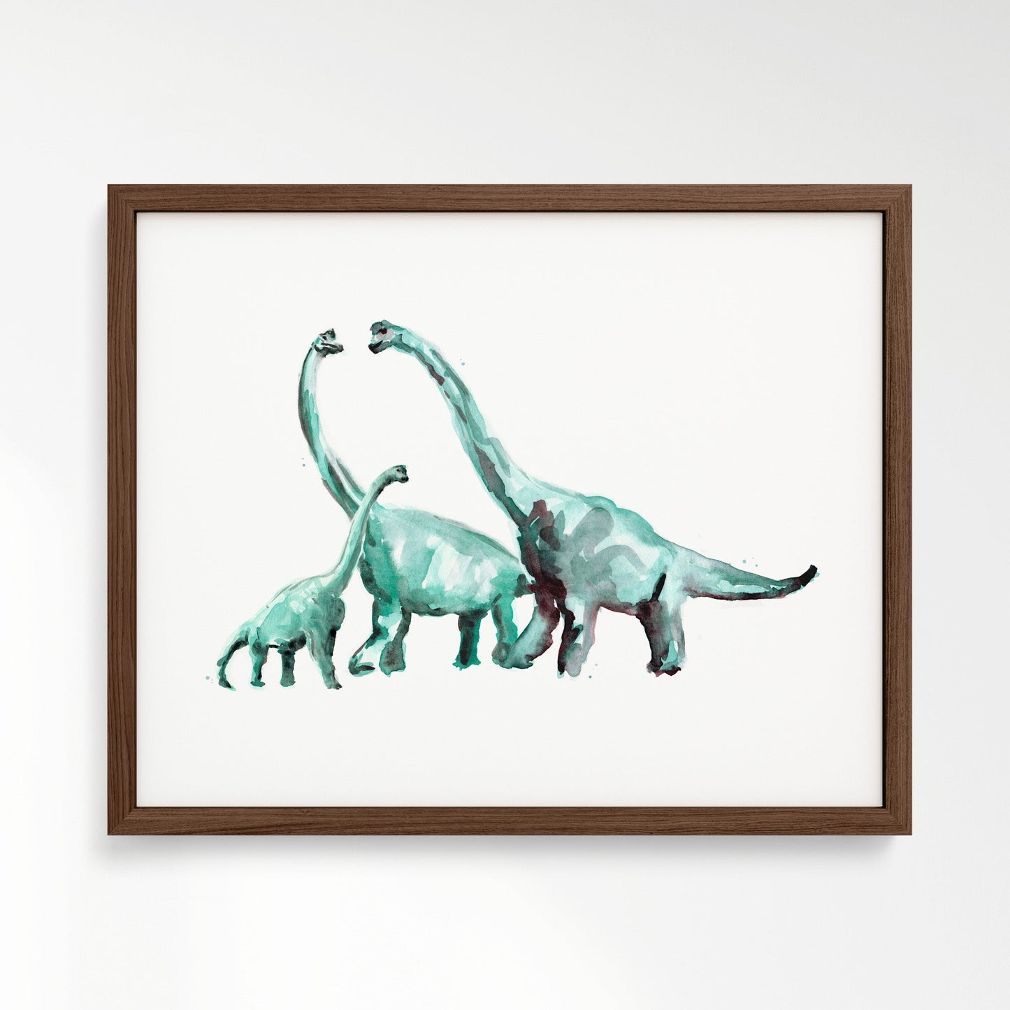 Brachiosaurus Family of 3 Dinosaur Watercolor Art Print - Art Prints - Moon Rock Prints