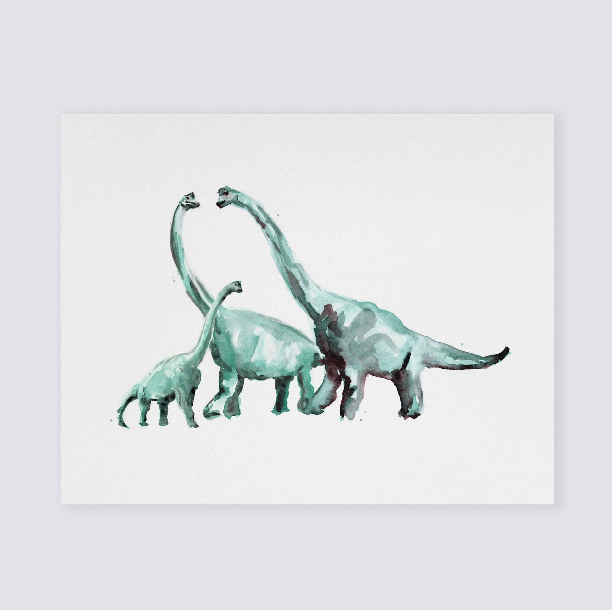 Brachiosaurus Family of 3 Dinosaur Watercolor Art Print - Art Prints - Moon Rock Prints
