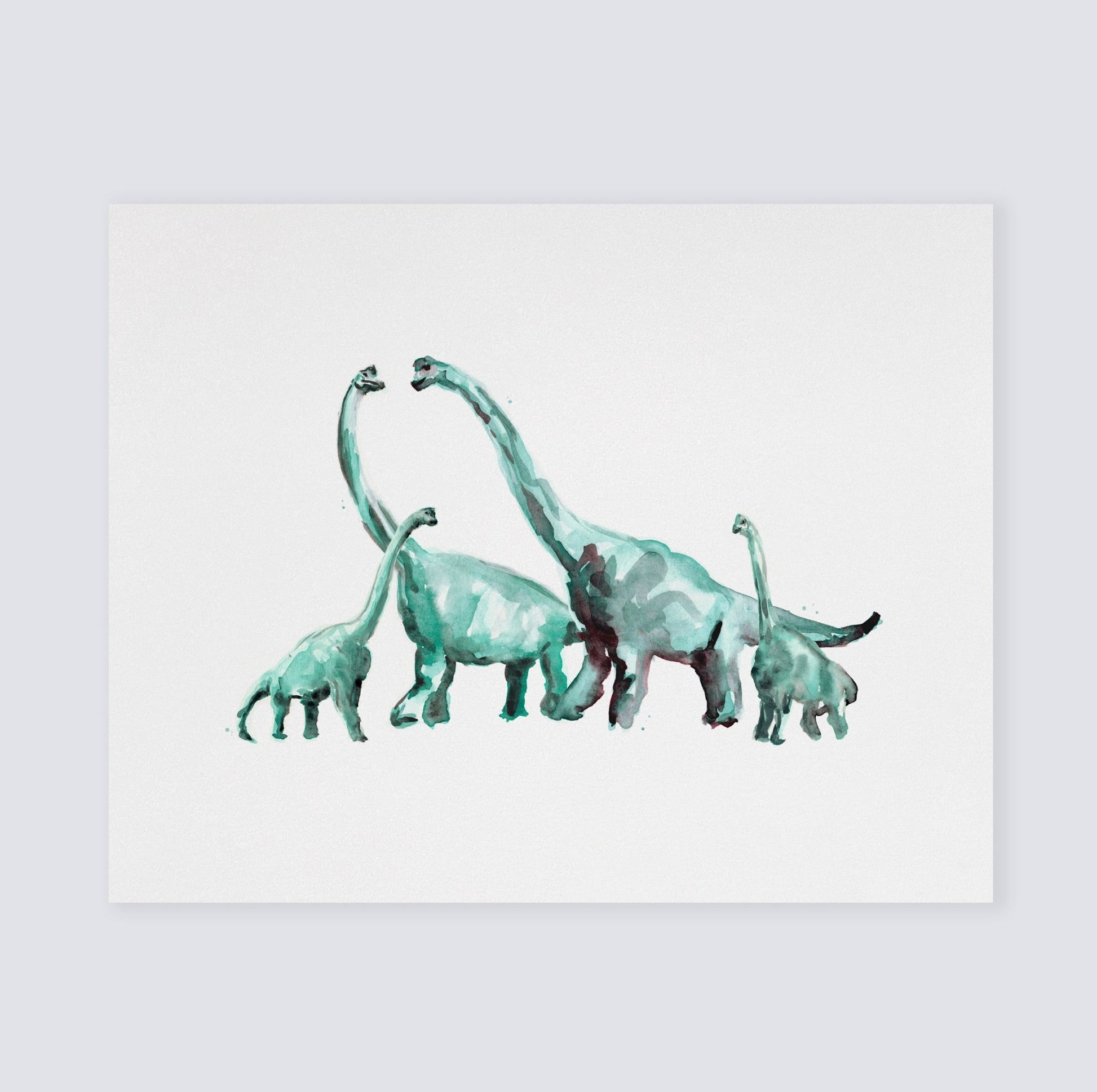 Brachiosaurus Family of 4 Dinosaur Watercolor Art Print - Art Prints - Moon Rock Prints