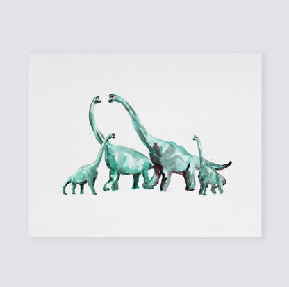 Brachiosaurus Family of 4 Dinosaur Watercolor Art Print - Art Prints - Moon Rock Prints