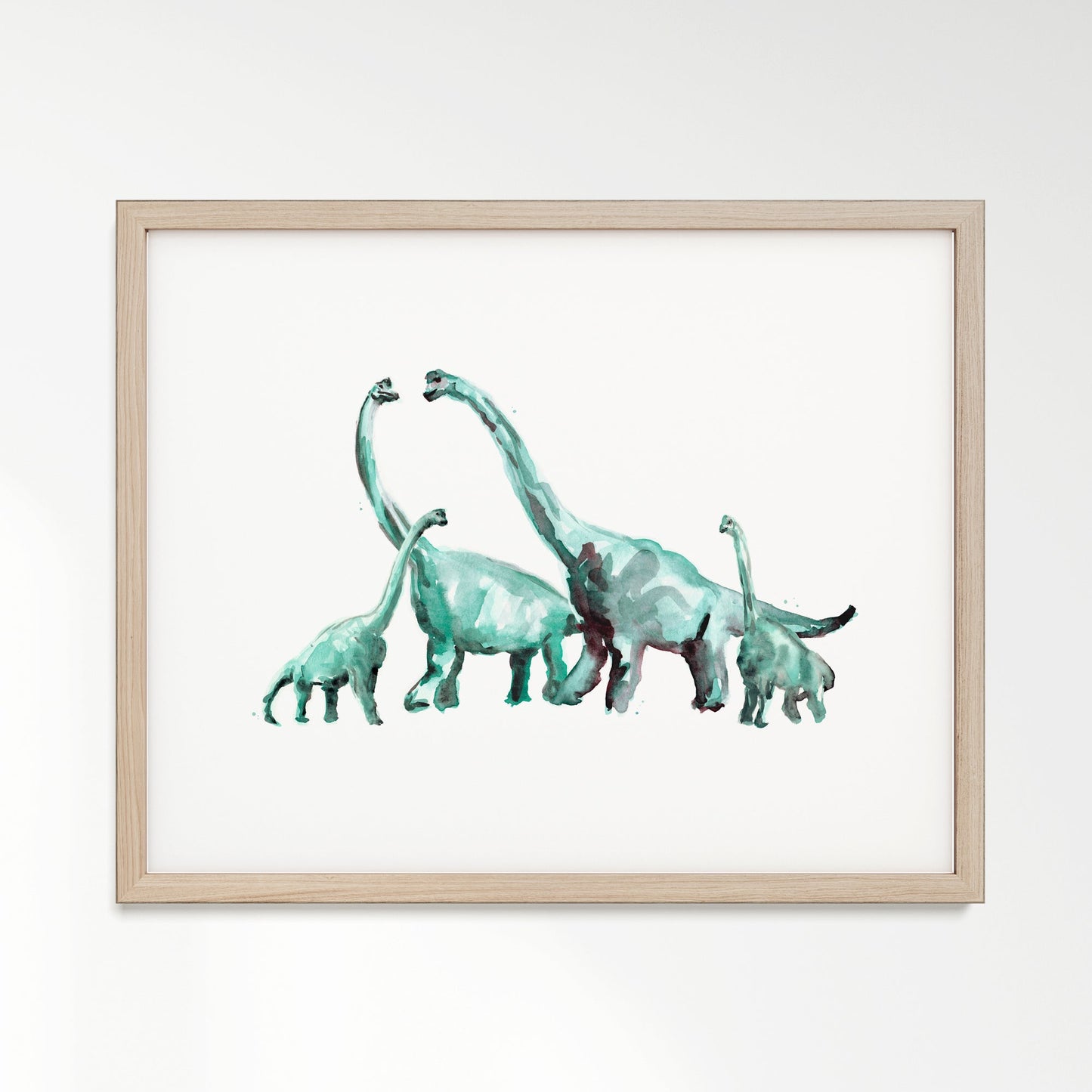 Brachiosaurus Family of 4 Dinosaur Watercolor Art Print - Art Prints - Moon Rock Prints