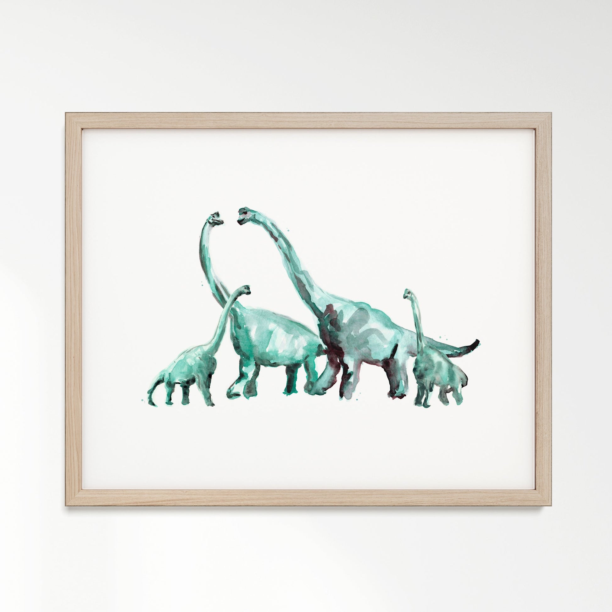 Brachiosaurus Family of 4 Dinosaur Watercolor Art Print - Art Prints - Moon Rock Prints