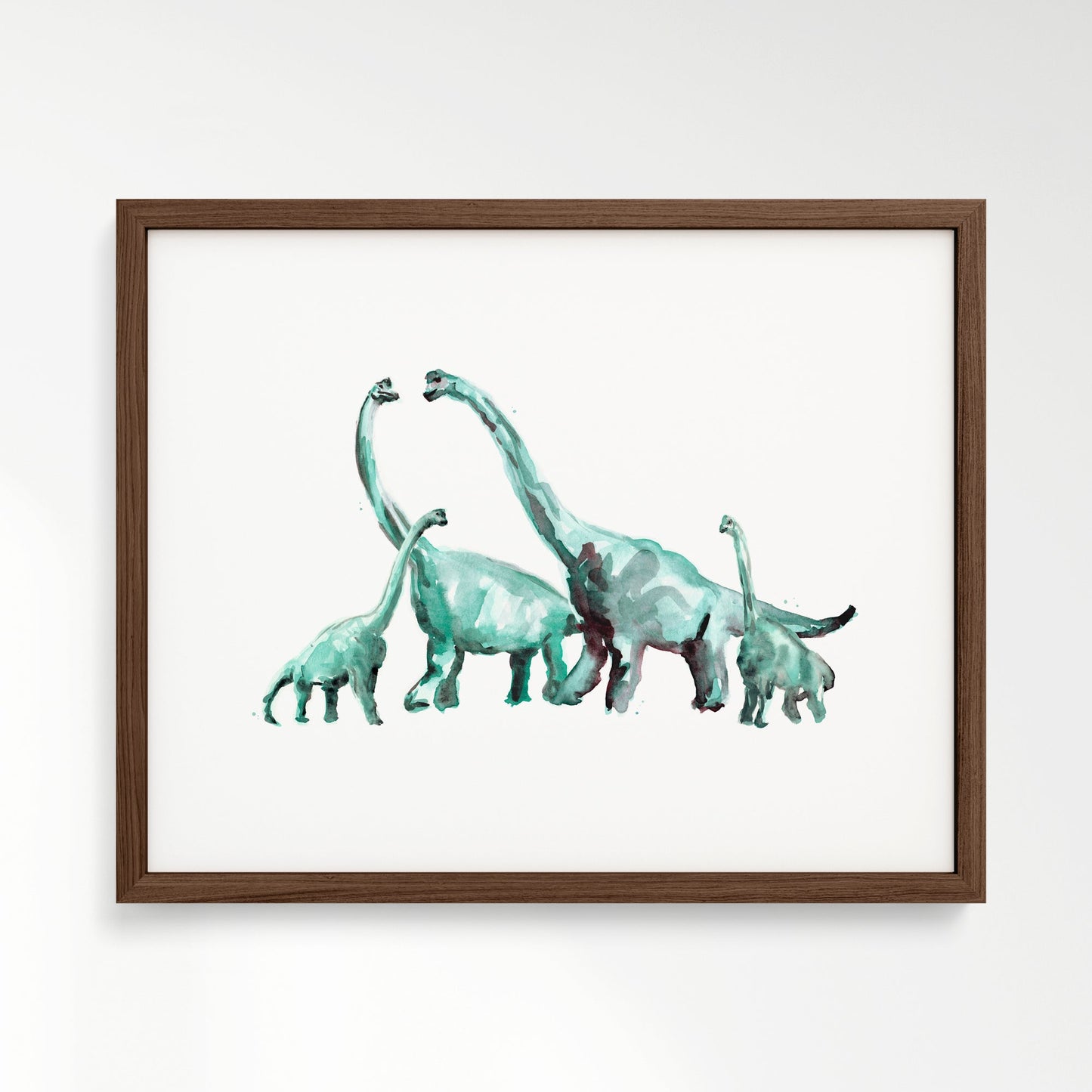 Brachiosaurus Family of 4 Dinosaur Watercolor Art Print - Art Prints - Moon Rock Prints