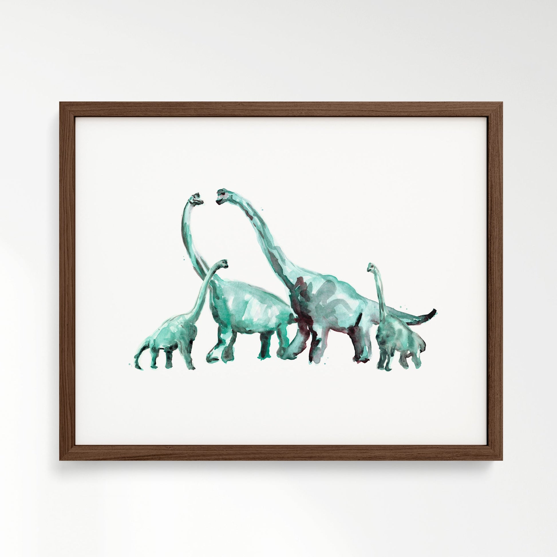Brachiosaurus Family of 4 Dinosaur Watercolor Art Print - Art Prints - Moon Rock Prints