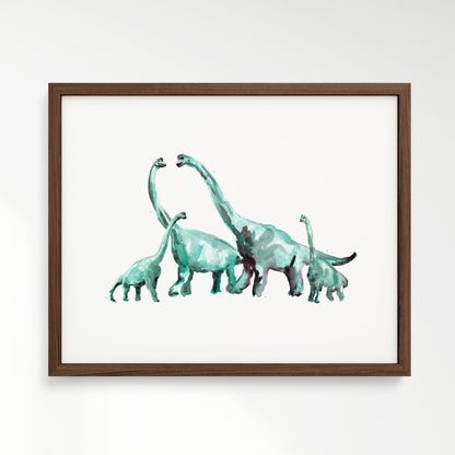 Brachiosaurus Family of 4 Dinosaur Watercolor Art Print - Art Prints - Moon Rock Prints