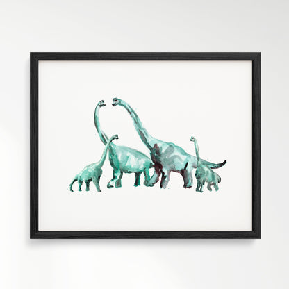 Brachiosaurus Family of 4 Dinosaur Watercolor Art Print - Art Prints - Moon Rock Prints