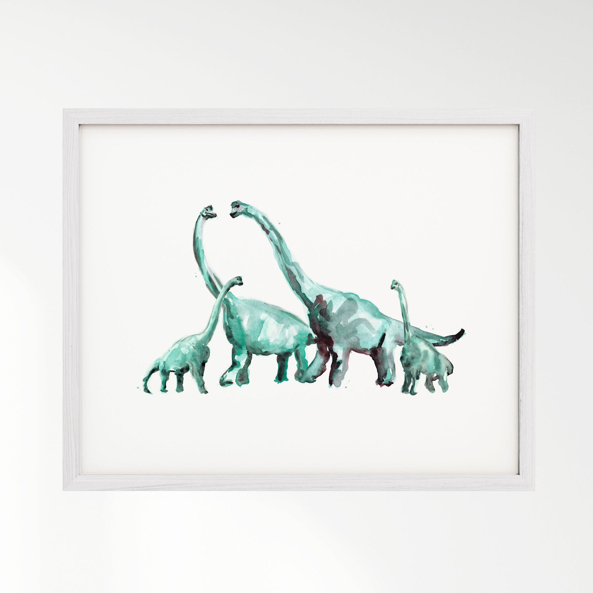 Brachiosaurus Family of 4 Dinosaur Watercolor Art Print - Art Prints - Moon Rock Prints