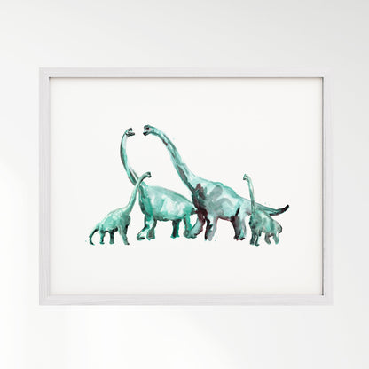 Brachiosaurus Family of 4 Dinosaur Watercolor Art Print - Art Prints - Moon Rock Prints