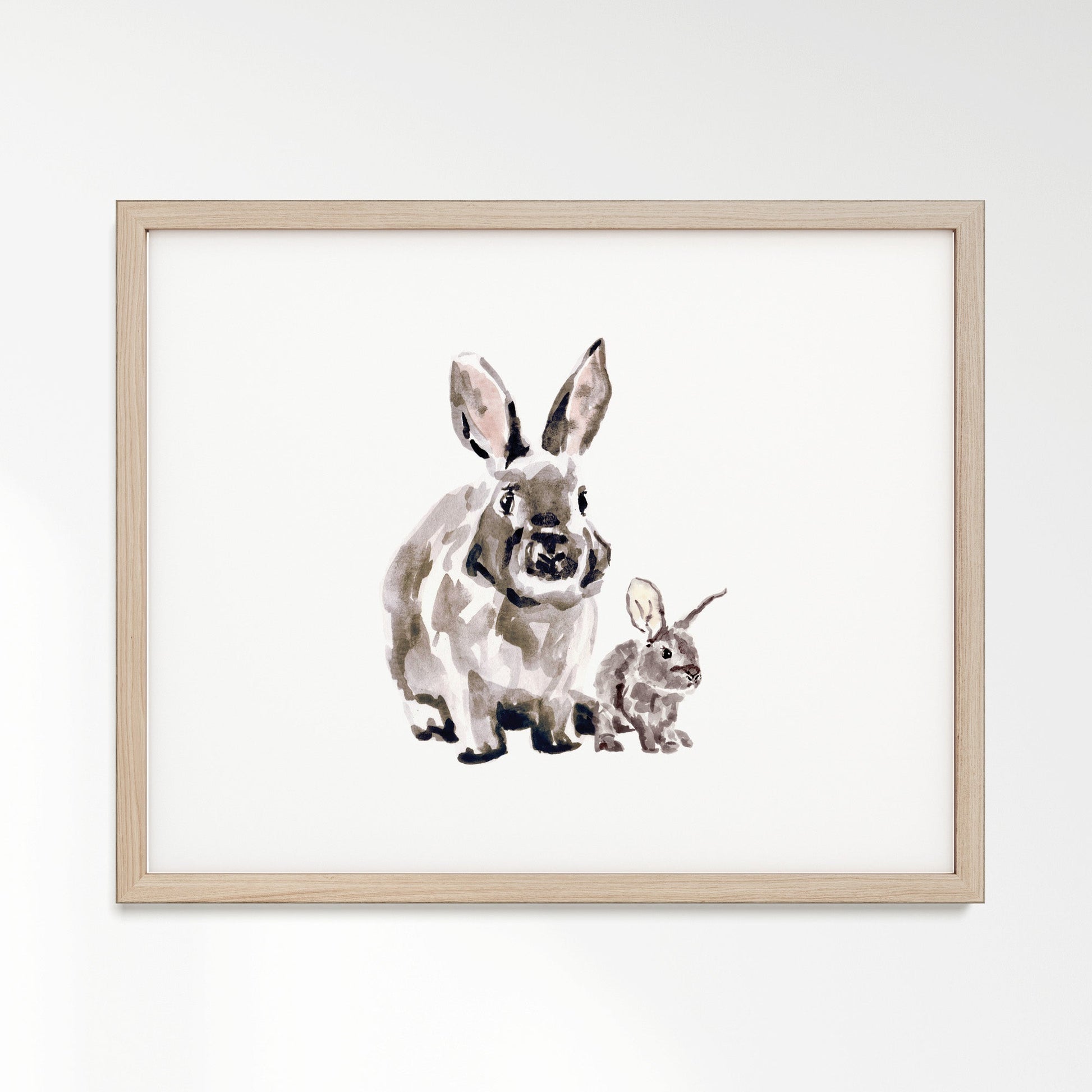 Bunny and Baby Bunny Woodland Animal Watercolor Art Print - Art Prints - Moon Rock Prints