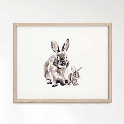 Bunny and Baby Bunny Woodland Animal Watercolor Art Print - Art Prints - Moon Rock Prints