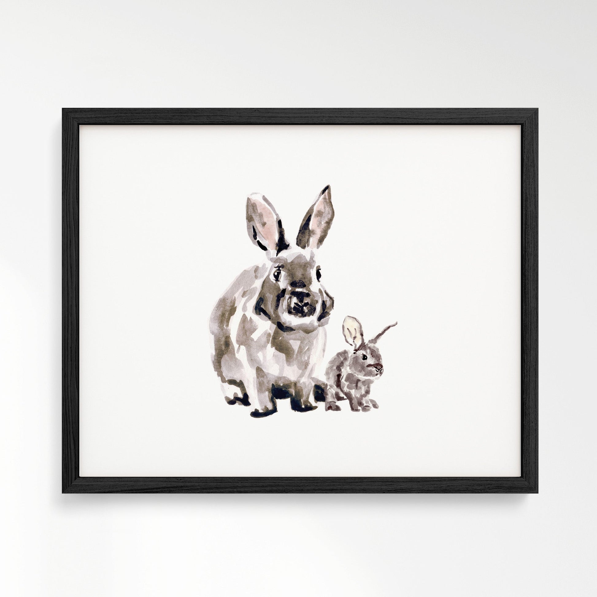 Bunny and Baby Bunny Woodland Animal Watercolor Art Print - Art Prints - Moon Rock Prints