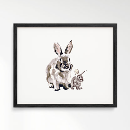 Bunny and Baby Bunny Woodland Animal Watercolor Art Print - Art Prints - Moon Rock Prints