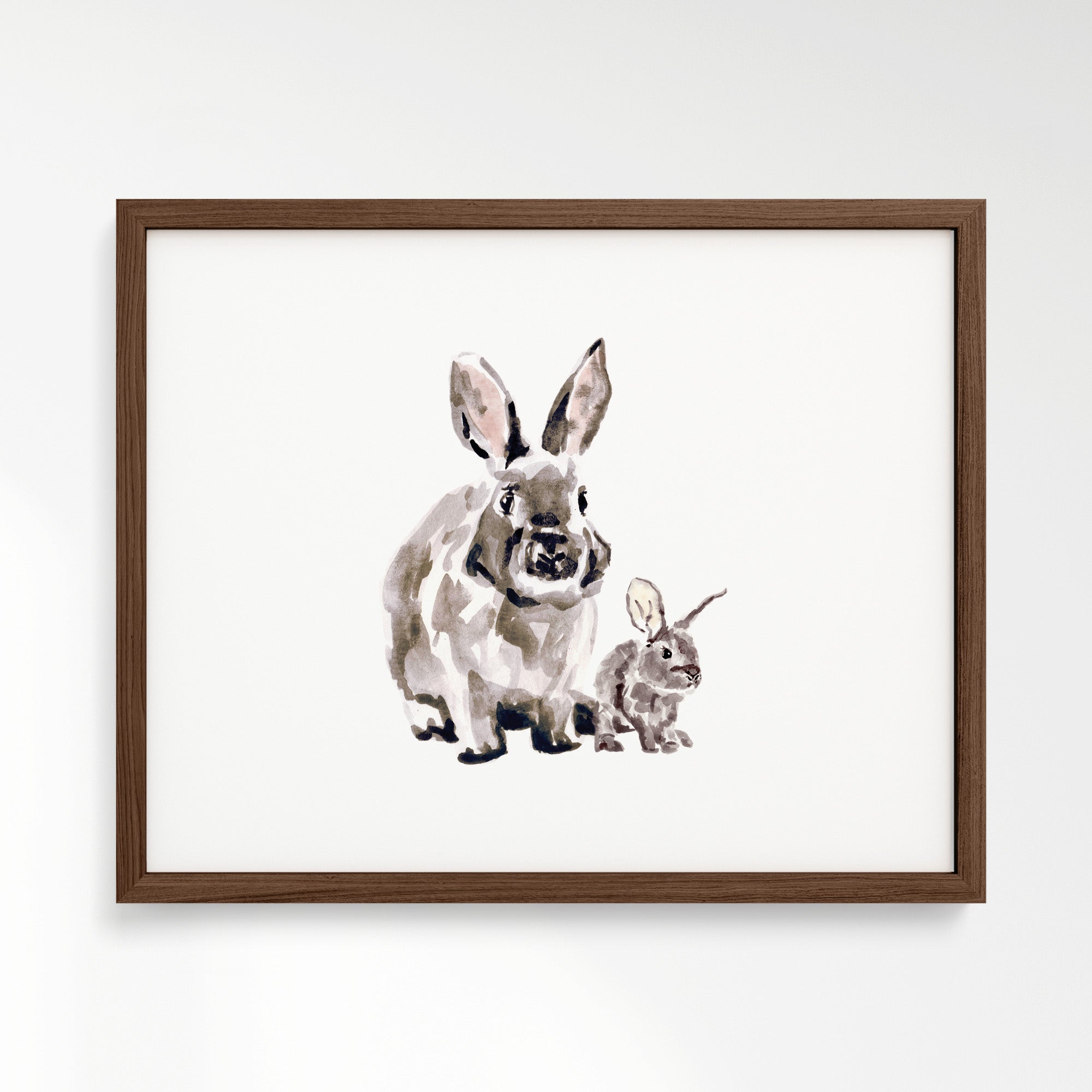 水彩壁絵watercolor“The Chilling Bunny Bunny” Bunny and Baby Bunny Watercolor Art Print – Moon Rock Prints