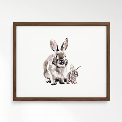 Bunny and Baby Bunny Woodland Animal Watercolor Art Print - Art Prints - Moon Rock Prints
