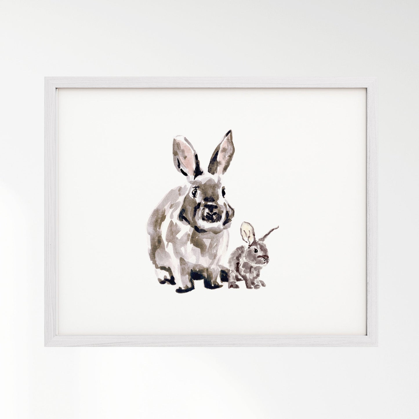 Bunny and Baby Bunny Woodland Animal Watercolor Art Print - Art Prints - Moon Rock Prints