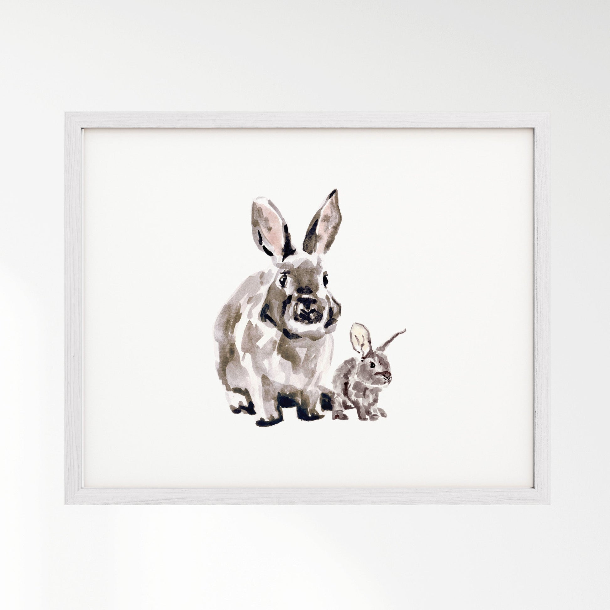Bunny and Baby Bunny Woodland Animal Watercolor Art Print - Art Prints - Moon Rock Prints