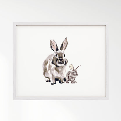 Bunny and Baby Bunny Woodland Animal Watercolor Art Print - Art Prints - Moon Rock Prints