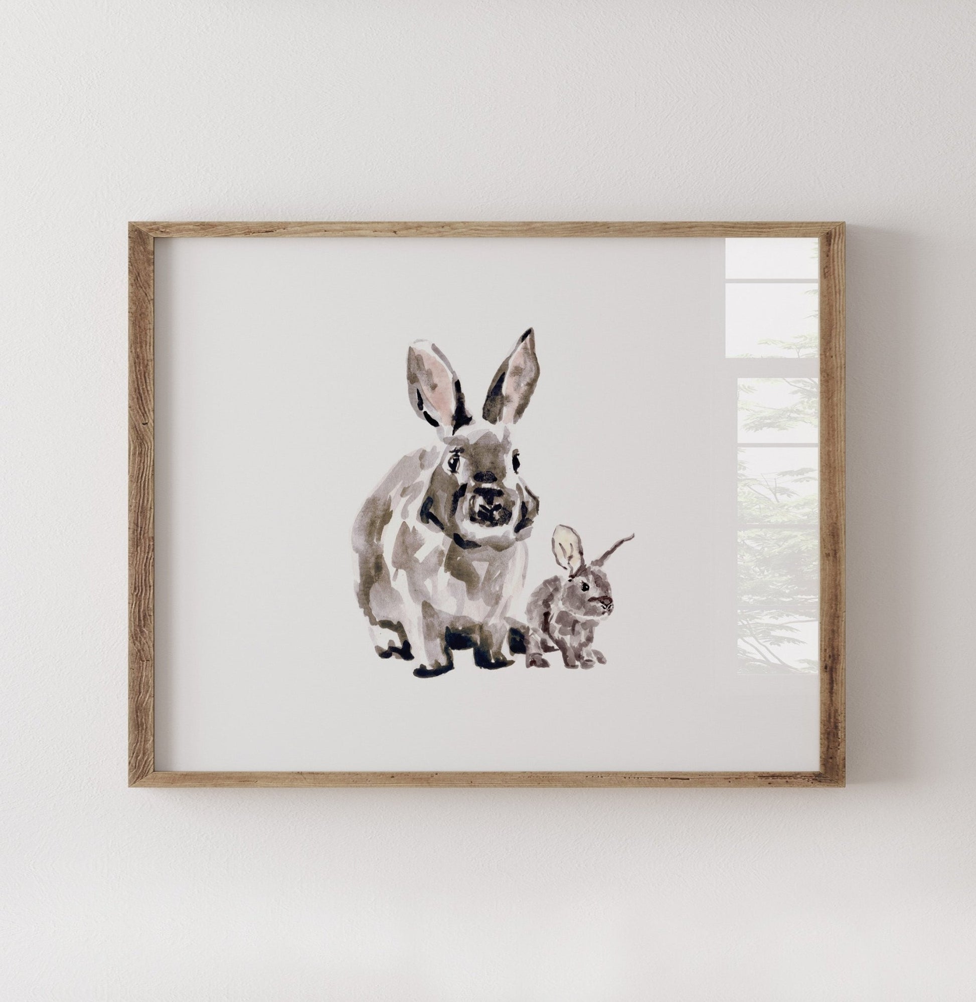 Bunny and Baby Bunny Woodland Animal Watercolor Art Print - Art Prints - Moon Rock Prints
