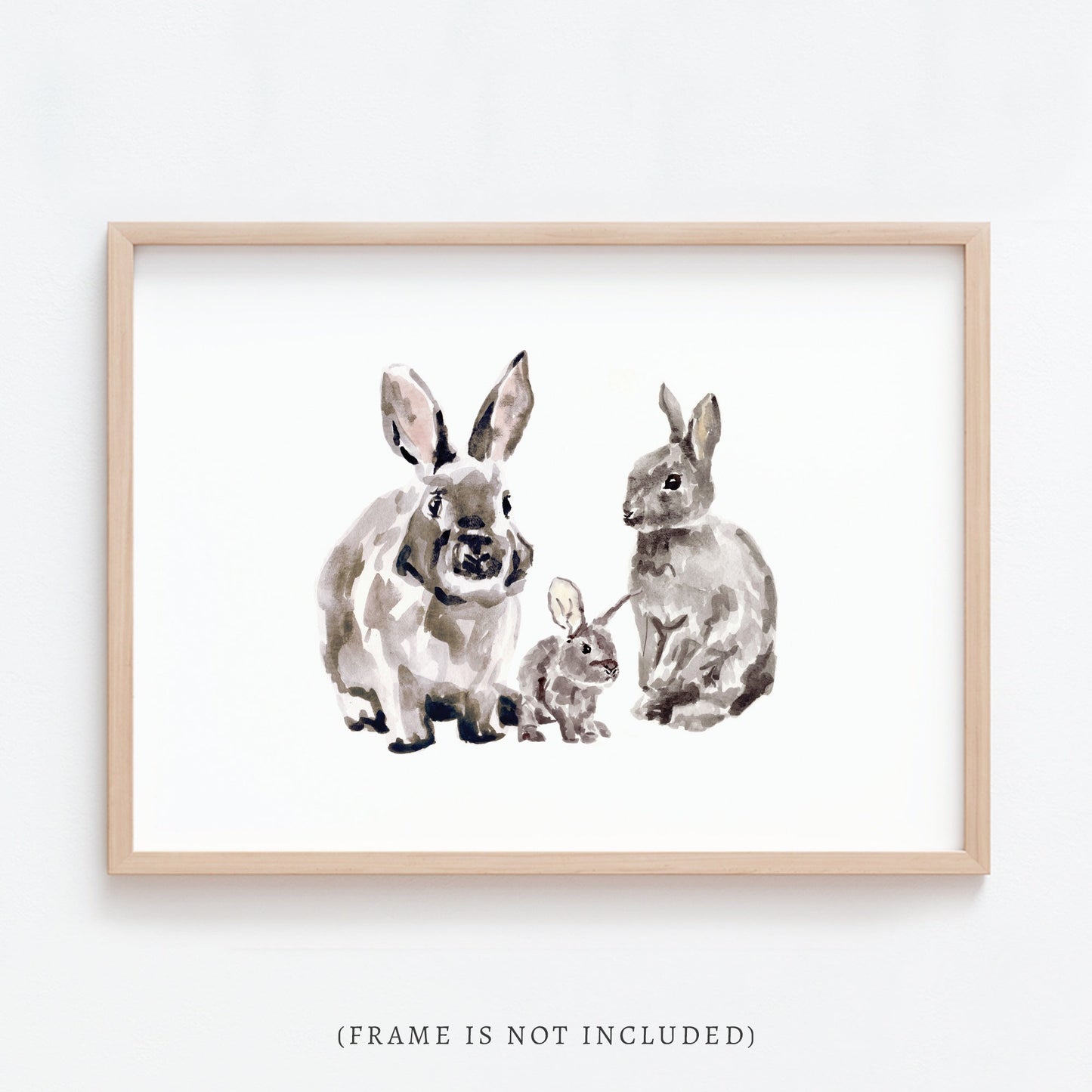 Bunny Family of 3 Woodland Animal Watercolor Art Print - Art Prints - Moon Rock Prints