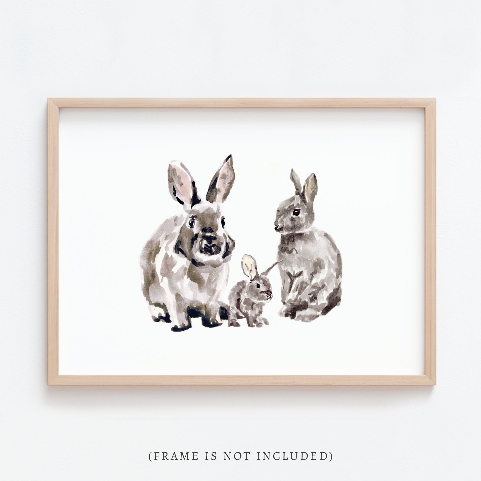 Bunny Family of 3 Woodland Animal Watercolor Art Print - Art Prints - Moon Rock Prints