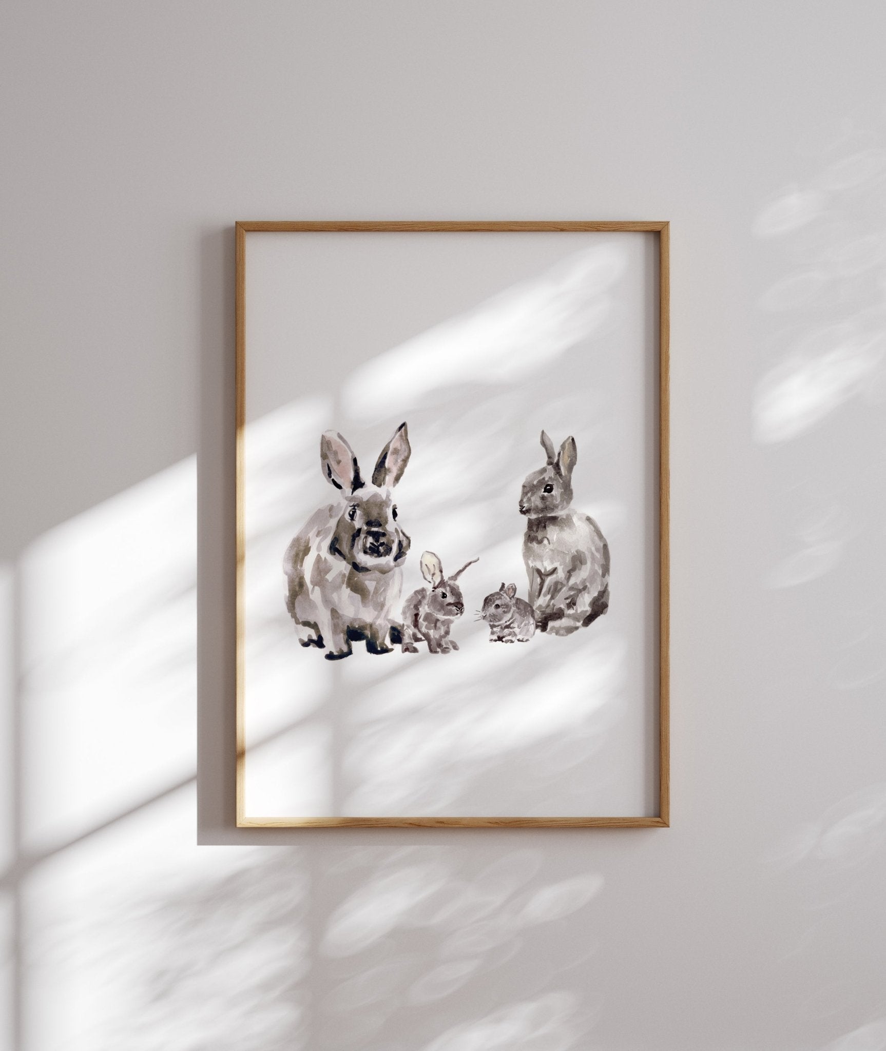 Bunny Family of 4 Woodland Animal Watercolor Art Print - Art Prints - Moon Rock Prints