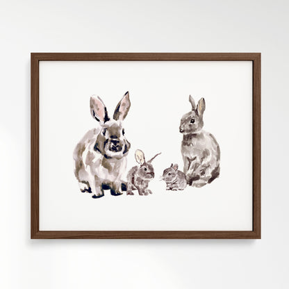 Bunny Family of 4 Woodland Animal Watercolor Art Print - Art Prints - Moon Rock Prints