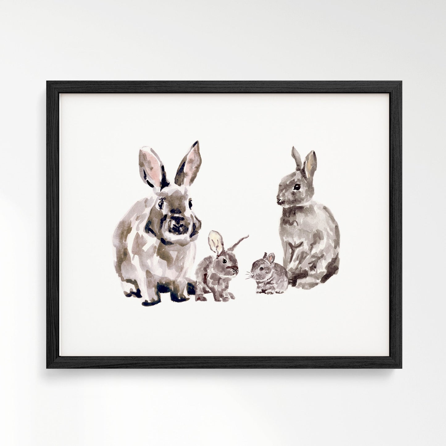 Bunny Family of 4 Woodland Animal Watercolor Art Print - Art Prints - Moon Rock Prints
