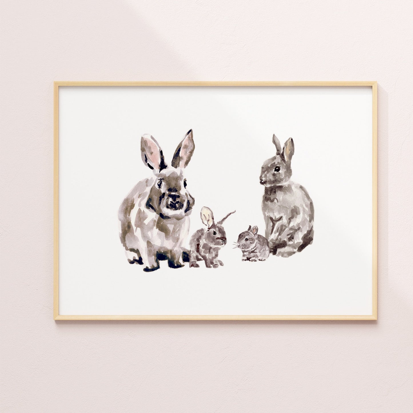 Bunny Family of 4 Woodland Animal Watercolor Art Print - Art Prints - Moon Rock Prints