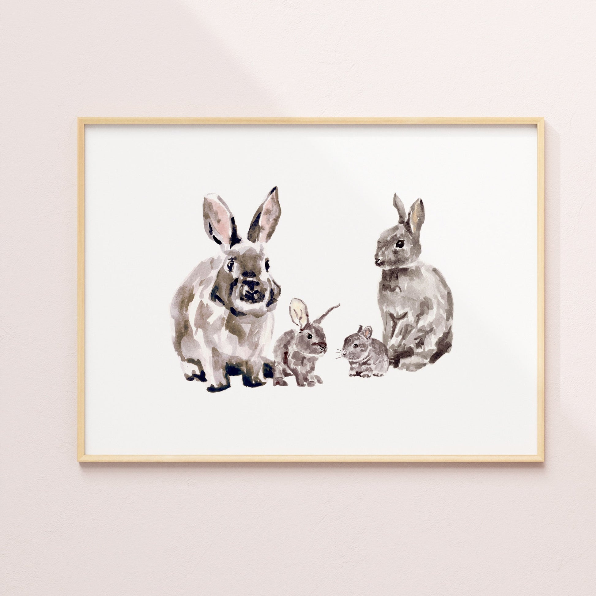 Bunny Family of 4 Woodland Animal Watercolor Art Print - Art Prints - Moon Rock Prints