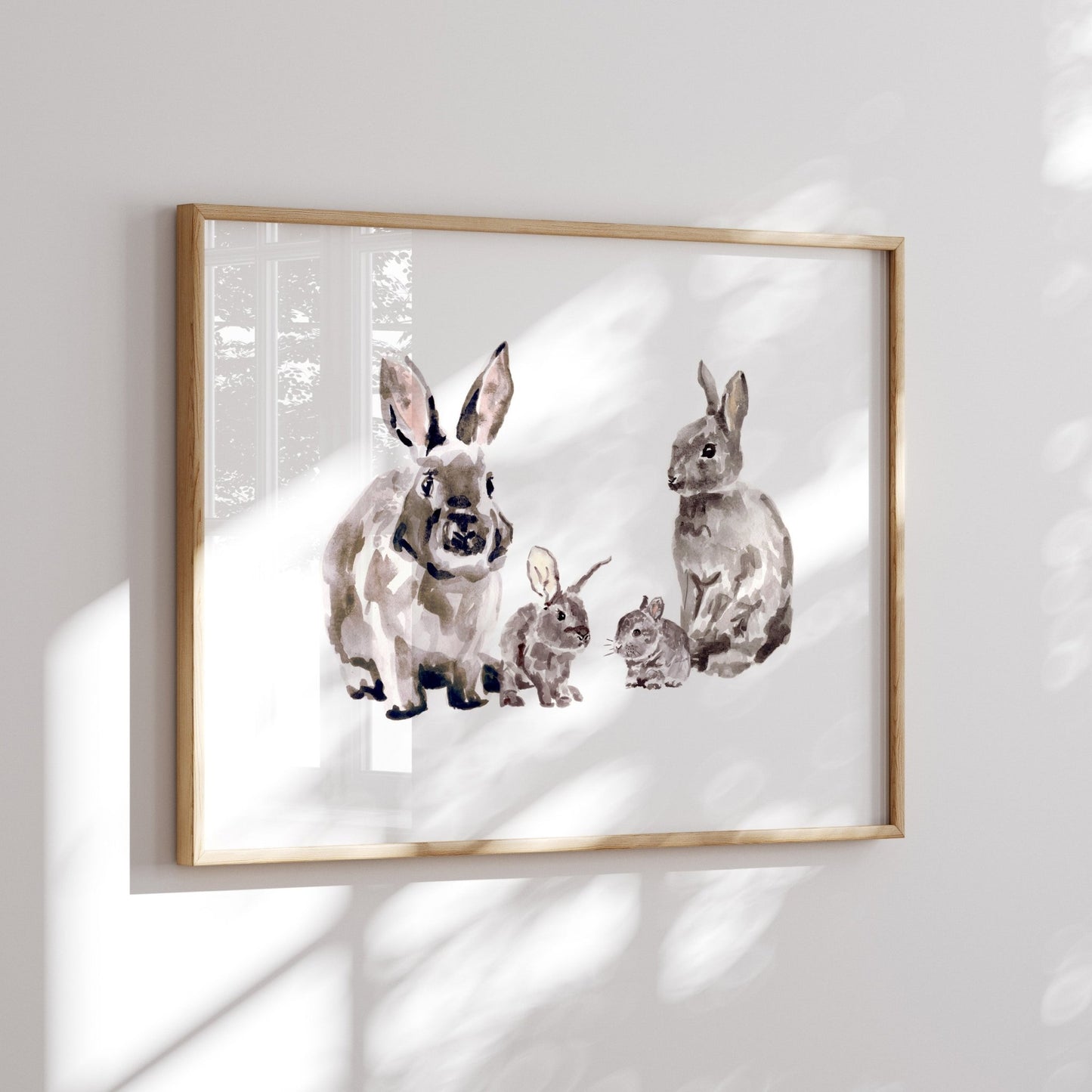 Bunny Family of 4 Woodland Animal Watercolor Art Print - Art Prints - Moon Rock Prints