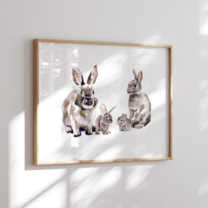 Bunny Family of 4 Woodland Animal Watercolor Art Print - Art Prints - Moon Rock Prints