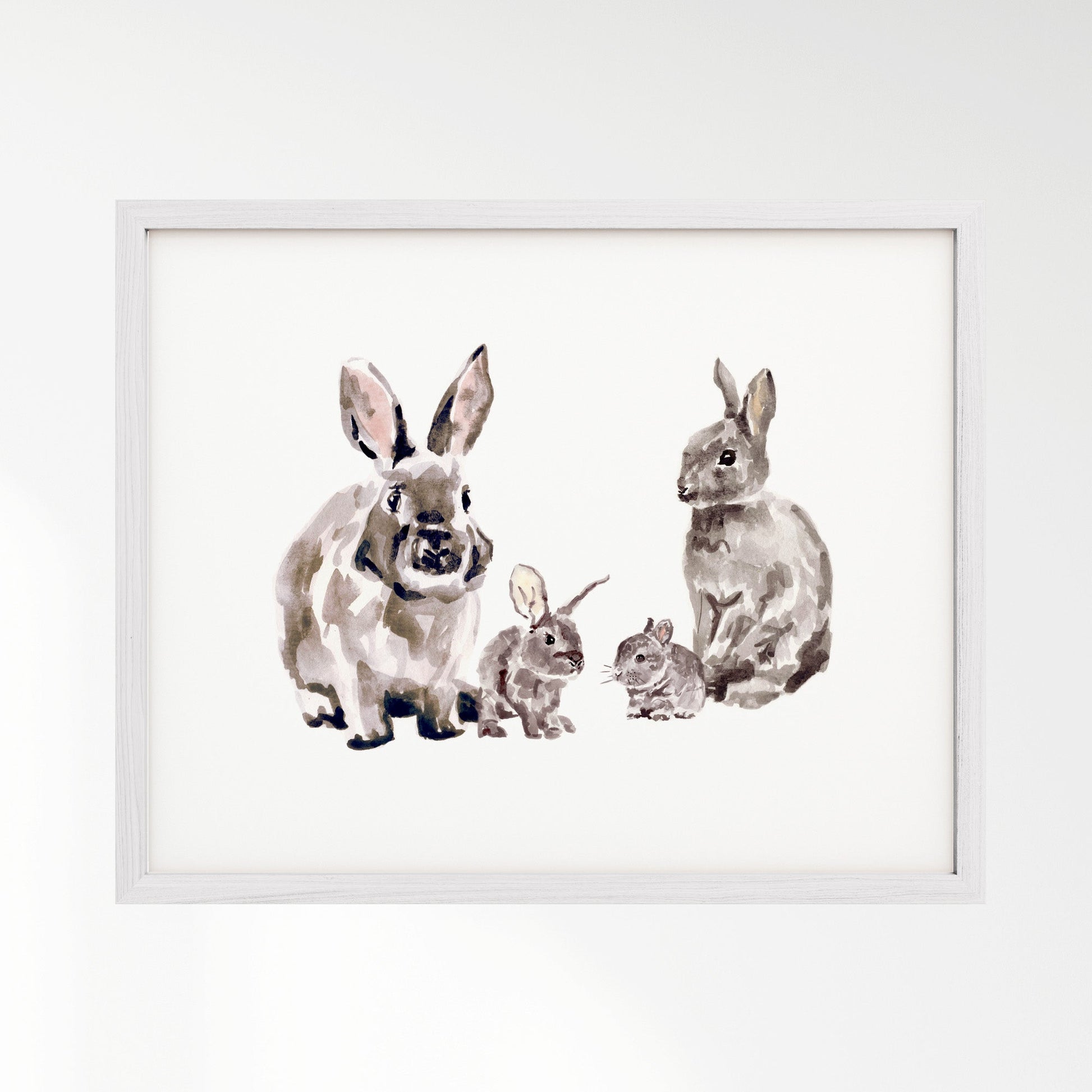 Bunny Family of 4 Woodland Animal Watercolor Art Print - Art Prints - Moon Rock Prints