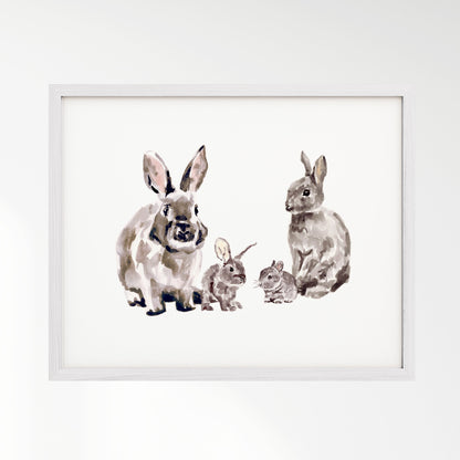 Bunny Family of 4 Woodland Animal Watercolor Art Print - Art Prints - Moon Rock Prints