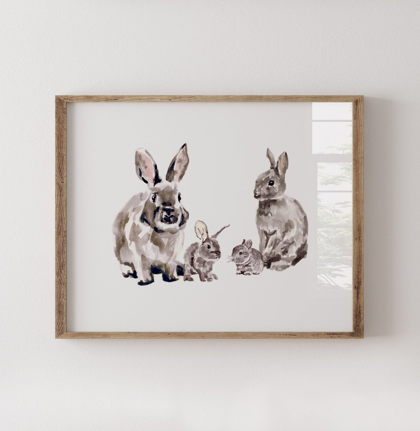 Bunny Family of 4 Woodland Animal Watercolor Art Print - Art Prints - Moon Rock Prints