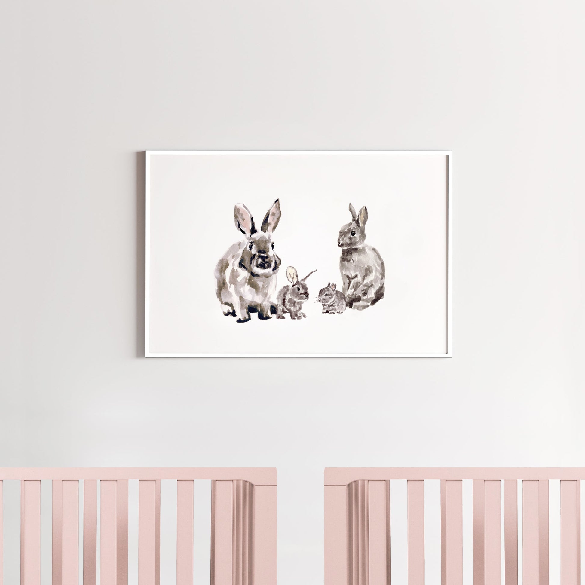 Bunny Family of 4 Woodland Animal Watercolor Art Print - Art Prints - Moon Rock Prints