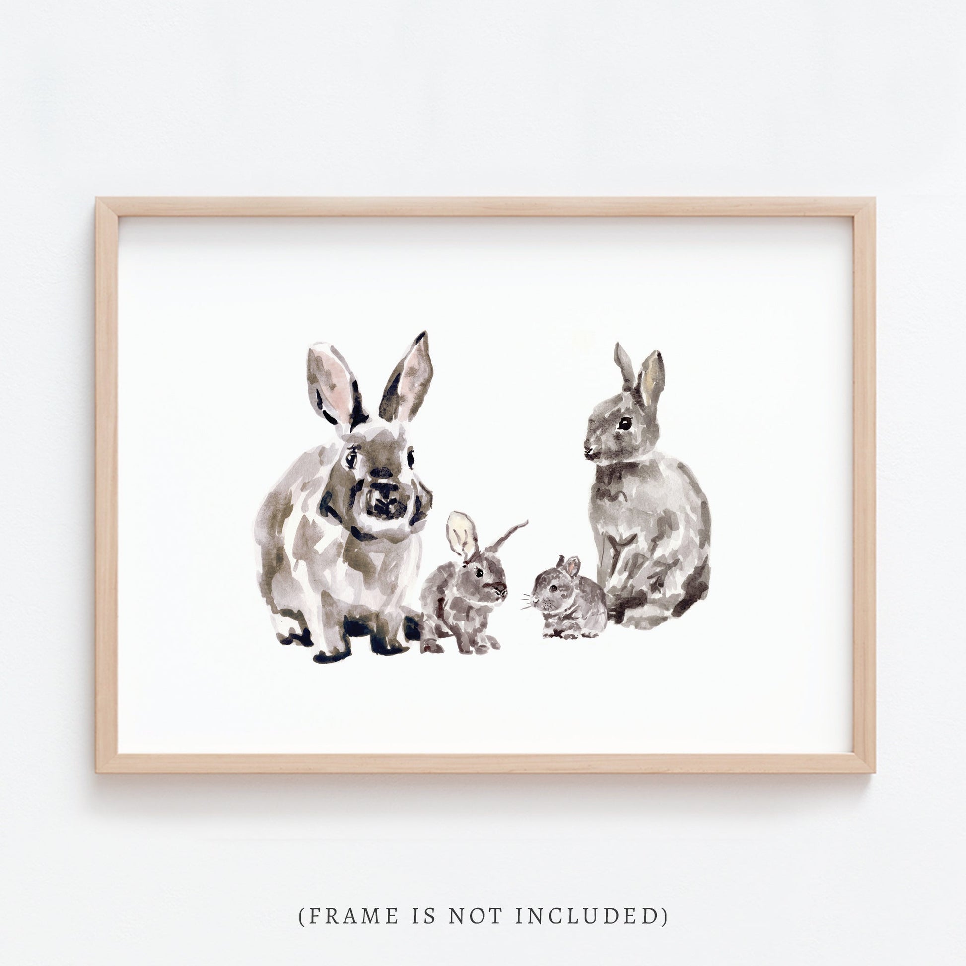 Bunny Family of 4 Woodland Animal Watercolor Art Print - Art Prints - Moon Rock Prints