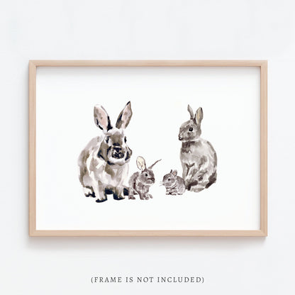 Bunny Family of 4 Woodland Animal Watercolor Art Print - Art Prints - Moon Rock Prints