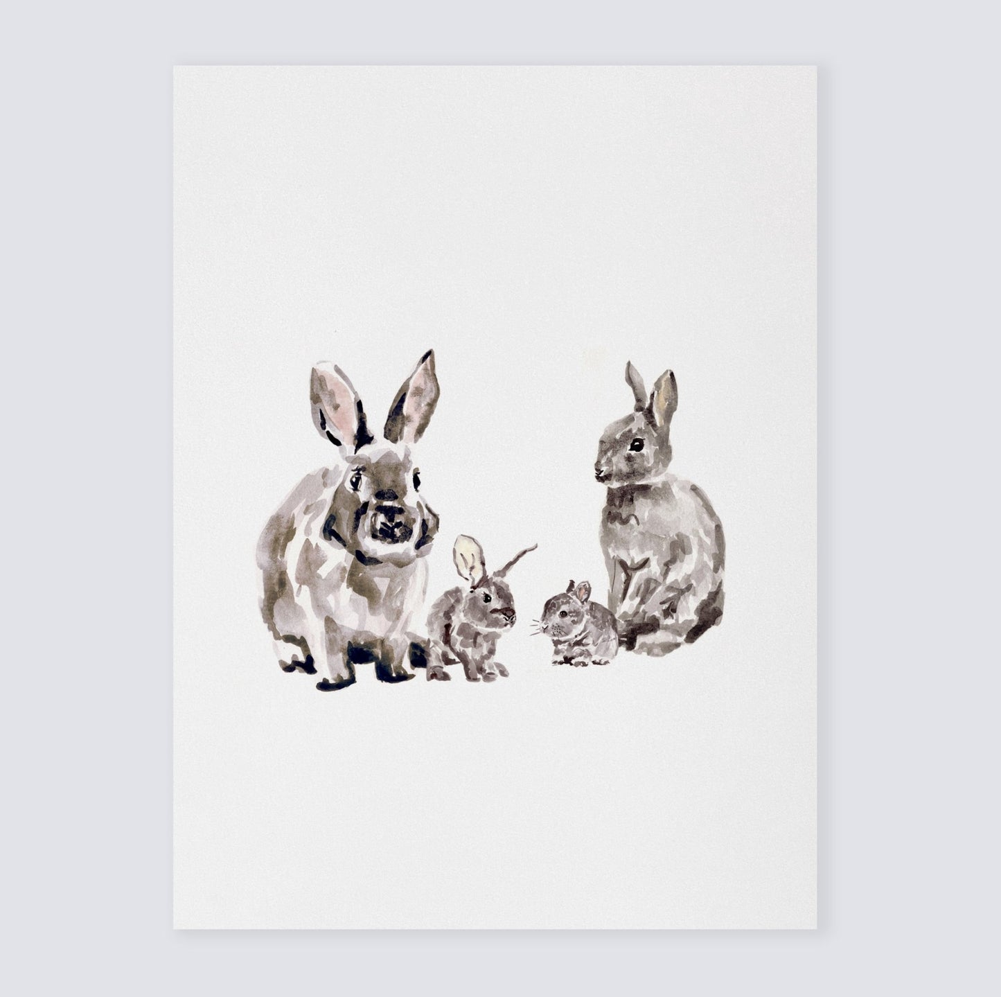 Bunny Family of 4 Woodland Animal Watercolor Art Print - Art Prints - Moon Rock Prints
