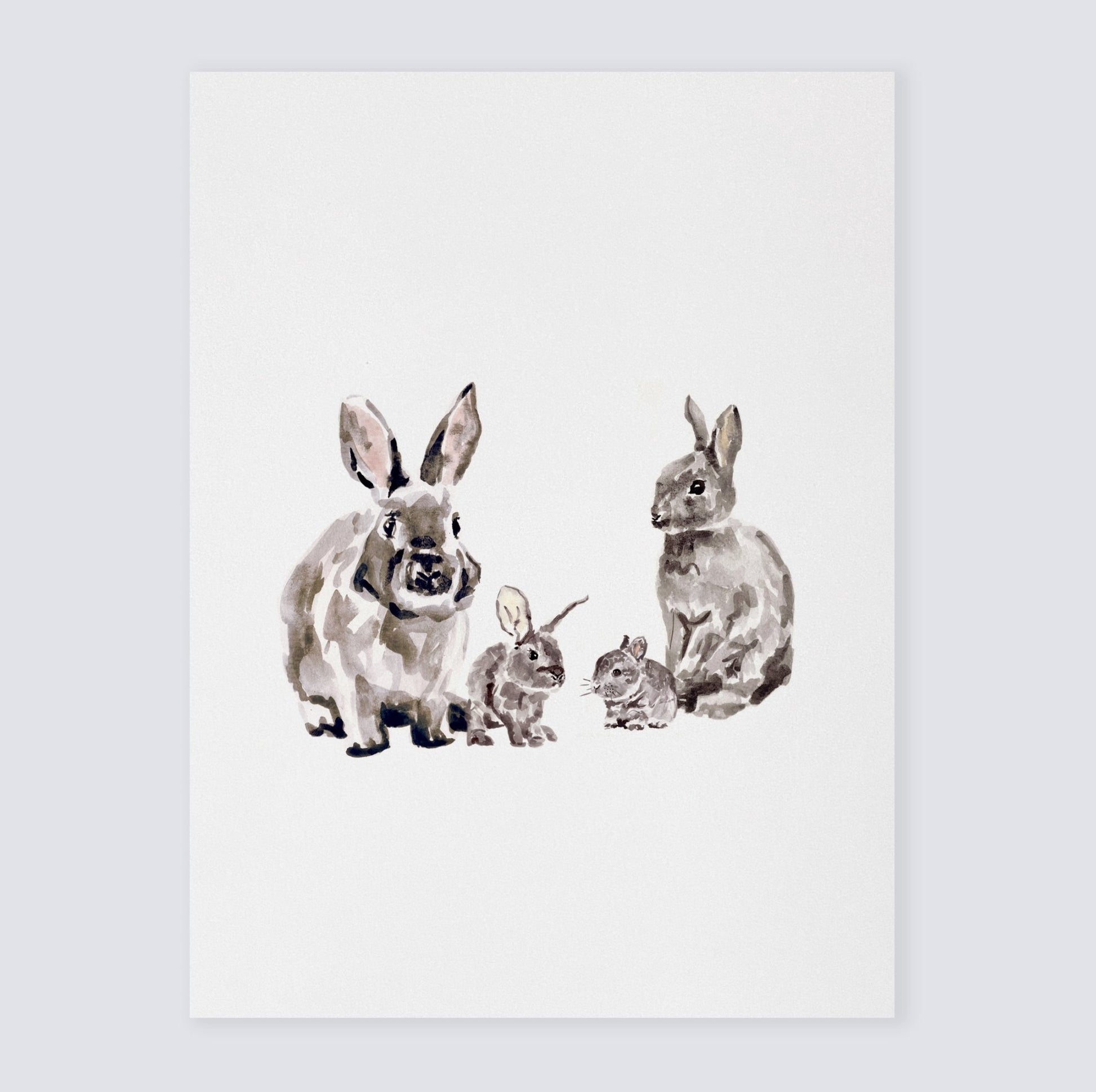 Bunny Family of 4 Woodland Animal Watercolor Art Print - Art Prints - Moon Rock Prints