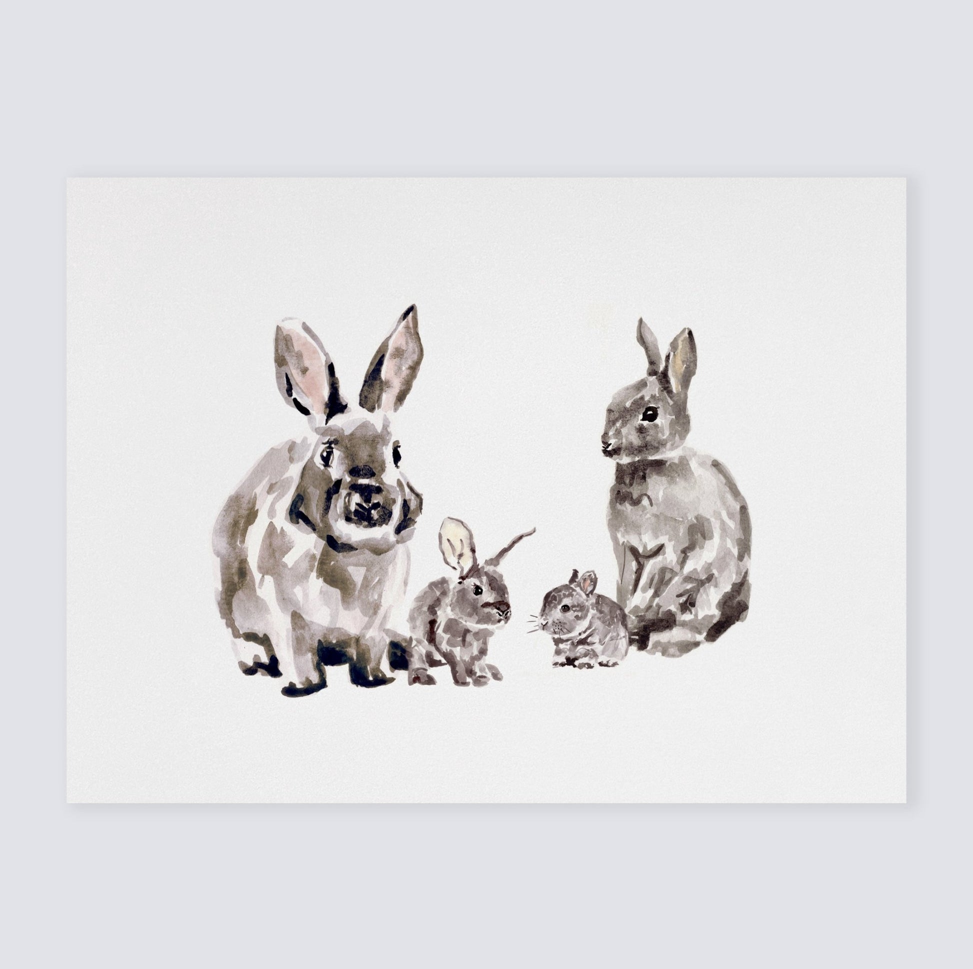 Bunny Family of 4 Woodland Animal Watercolor Art Print - Art Prints - Moon Rock Prints