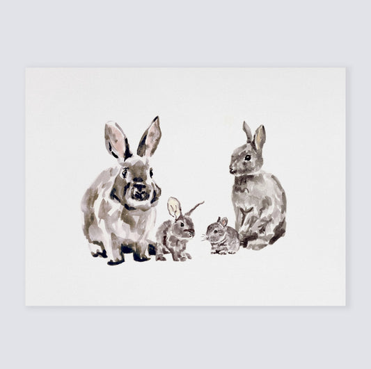 Bunny Family of 4 Woodland Animal Watercolor Art Print - Art Prints - Moon Rock Prints