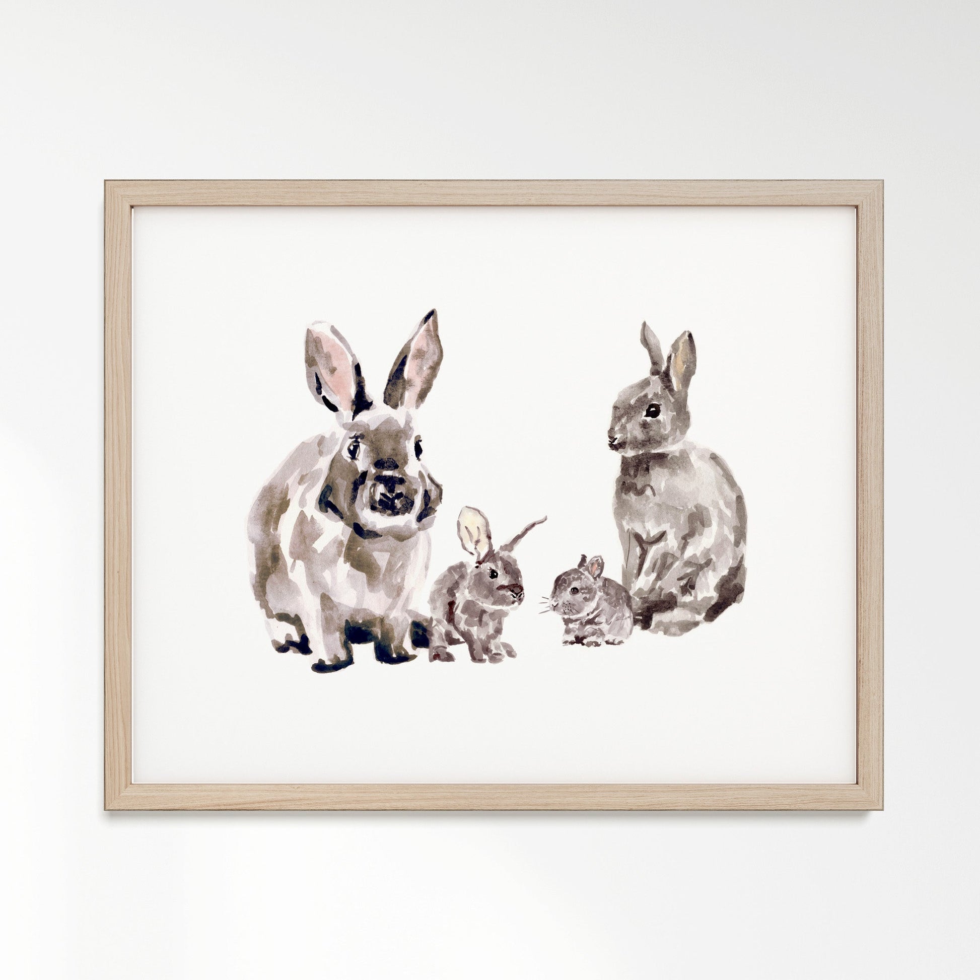 Bunny Family of 4 Woodland Animal Watercolor Art Print - Art Prints - Moon Rock Prints