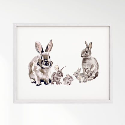 Bunny Family of 5 Woodland Animal Watercolor Art Print - Art Prints - Moon Rock Prints