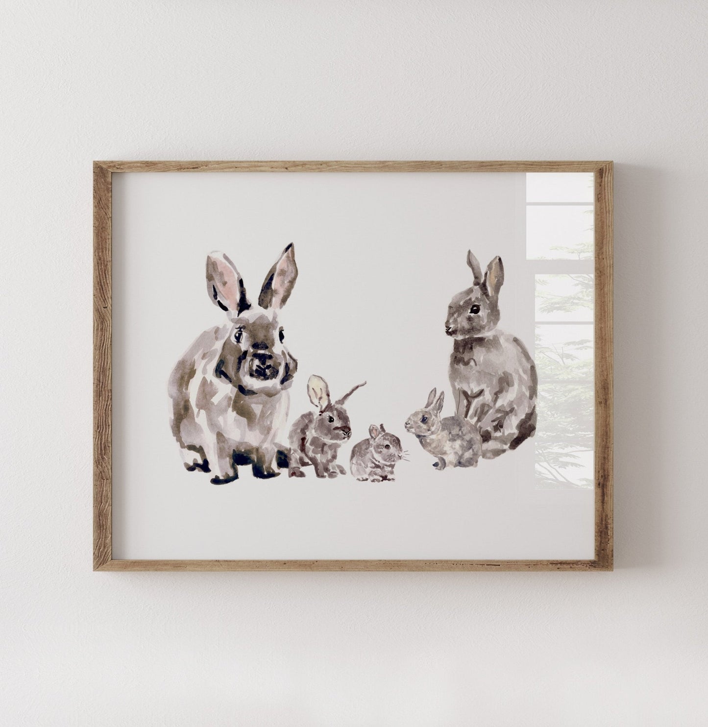 Bunny Family of 5 Woodland Animal Watercolor Art Print - Art Prints - Moon Rock Prints