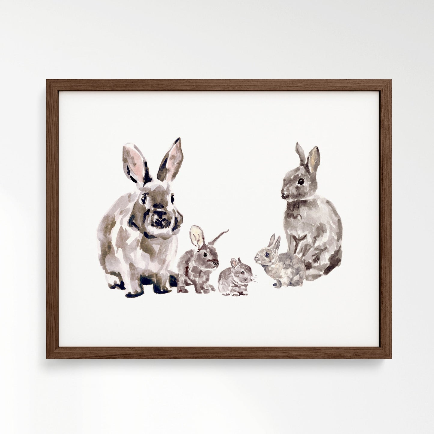 Bunny Family of 5 Woodland Animal Watercolor Art Print - Art Prints - Moon Rock Prints