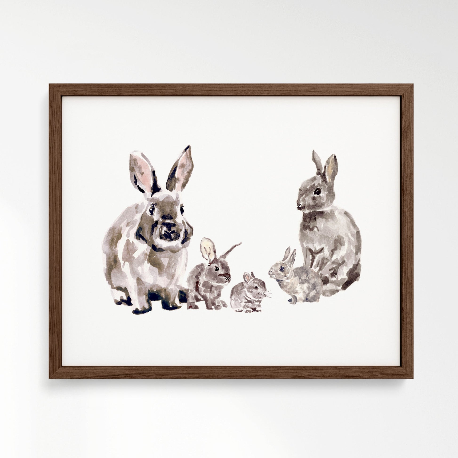 Bunny Family of 5 Woodland Animal Watercolor Art Print - Art Prints - Moon Rock Prints