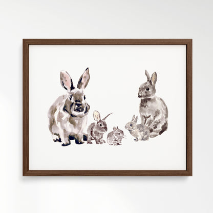 Bunny Family of 5 Woodland Animal Watercolor Art Print - Art Prints - Moon Rock Prints