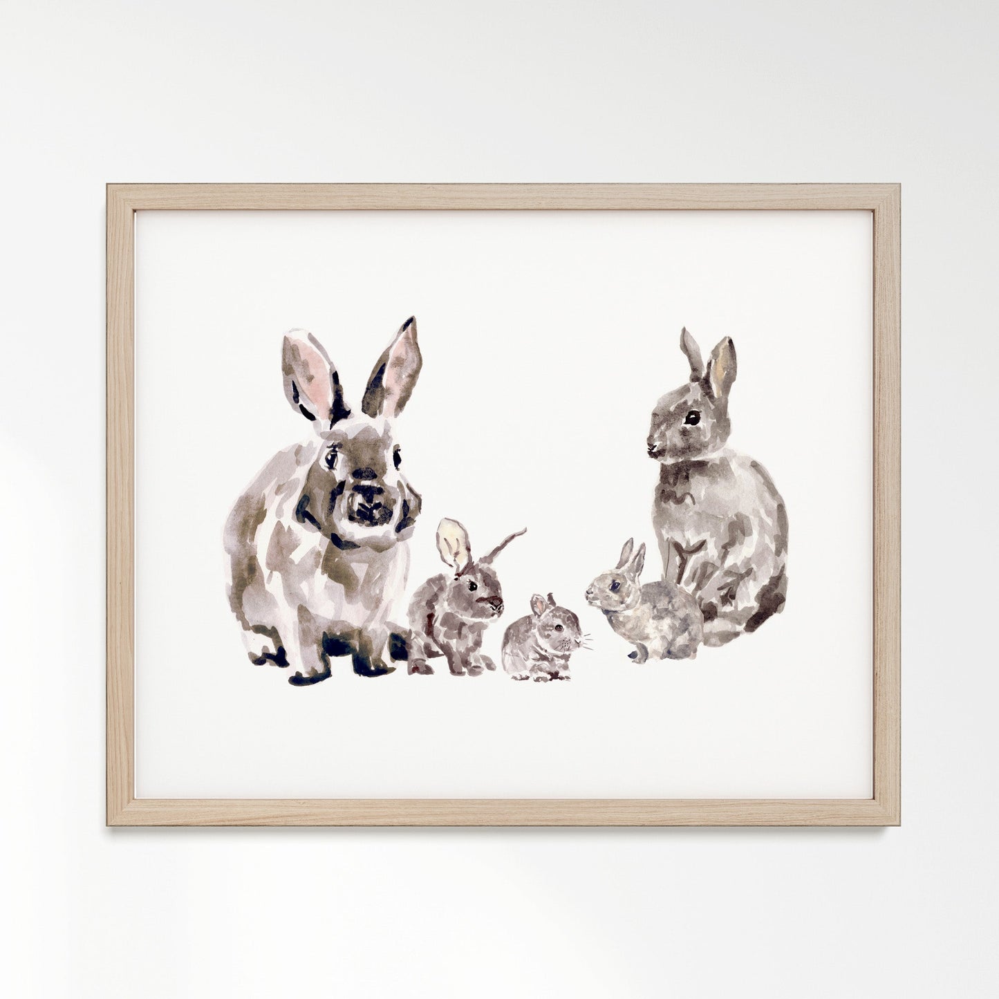 Bunny Family of 5 Woodland Animal Watercolor Art Print - Art Prints - Moon Rock Prints