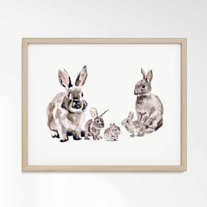 Bunny Family of 5 Woodland Animal Watercolor Art Print - Art Prints - Moon Rock Prints